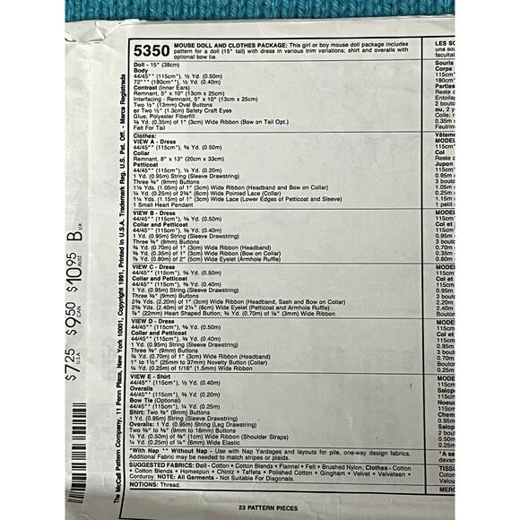 McCalls 5350 sewing pattern country mice 15in with clothes - Picture 4 of 5